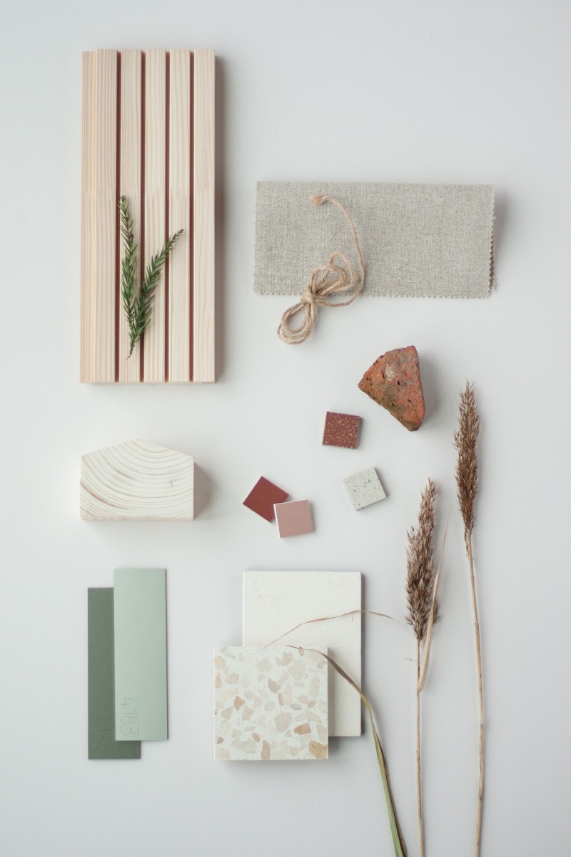 material moodboard of sustainable architectural project 