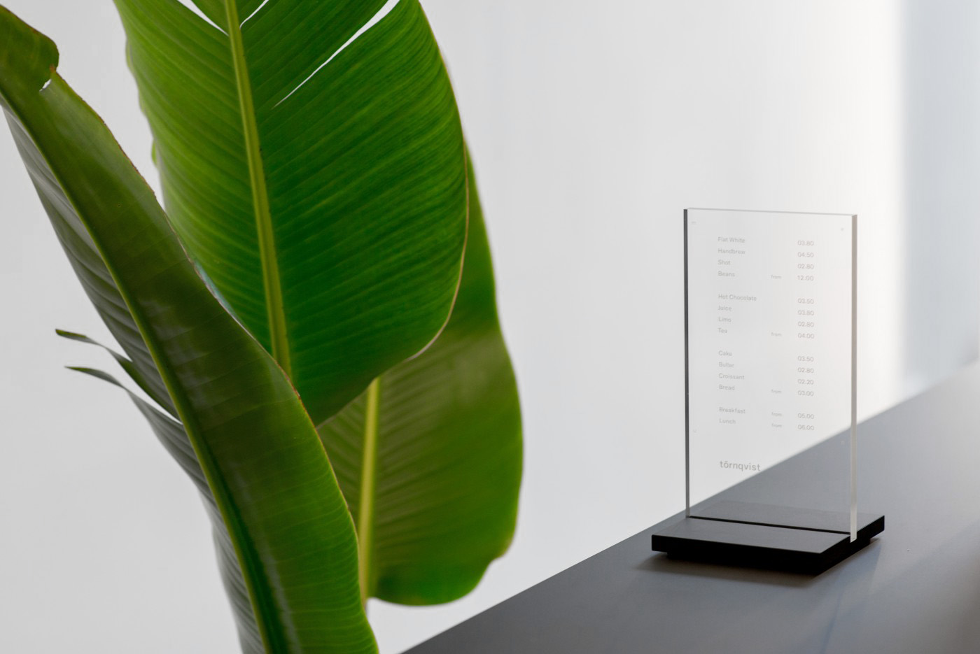 a transparent menu at Tornqvist Coffee Hamburg designed by AENY